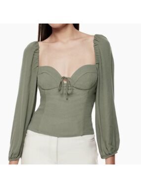 Aritzia Wilfred Novella Blouse Puff Long Sleeve Top in Green Sage Frost Sz Large